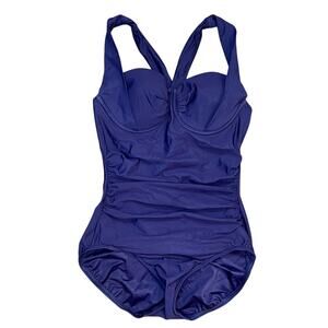 Lands End Purple One Piece Swimsuit Womens Size 6 Underwire Ruched Tummy Control
